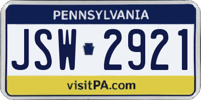 PA license plate JSW2921