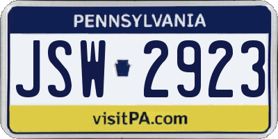 PA license plate JSW2923