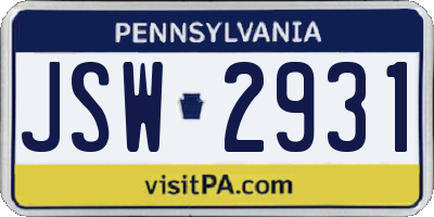PA license plate JSW2931