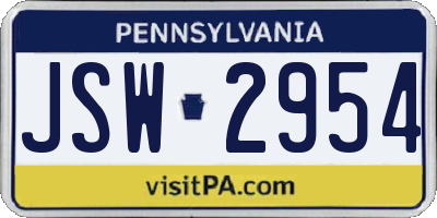PA license plate JSW2954