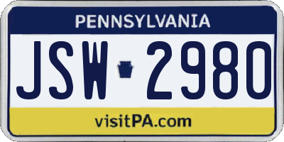 PA license plate JSW2980