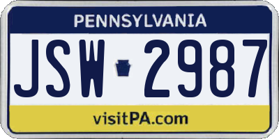 PA license plate JSW2987