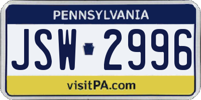 PA license plate JSW2996