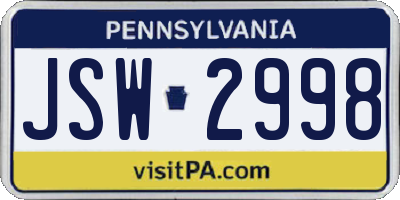 PA license plate JSW2998