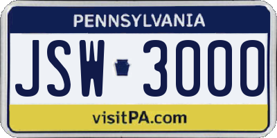 PA license plate JSW3000