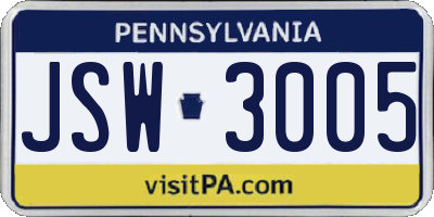 PA license plate JSW3005