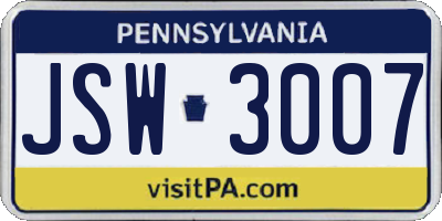 PA license plate JSW3007