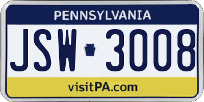 PA license plate JSW3008