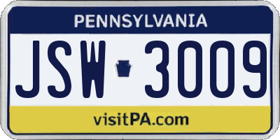 PA license plate JSW3009