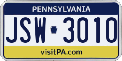 PA license plate JSW3010