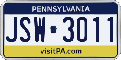 PA license plate JSW3011