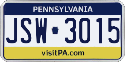 PA license plate JSW3015