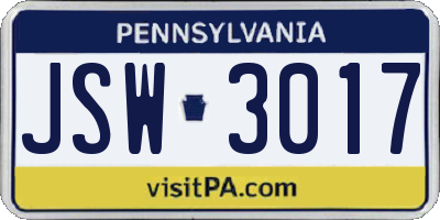 PA license plate JSW3017