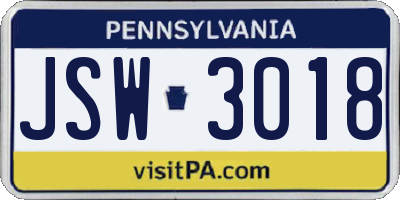 PA license plate JSW3018