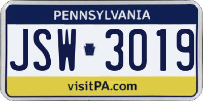 PA license plate JSW3019