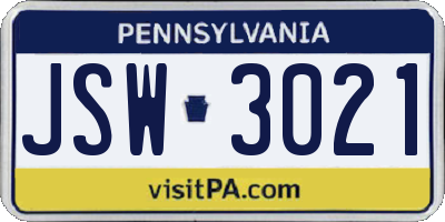 PA license plate JSW3021
