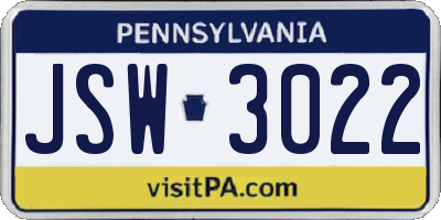 PA license plate JSW3022