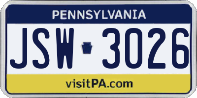 PA license plate JSW3026