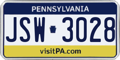 PA license plate JSW3028