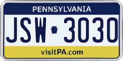 PA license plate JSW3030