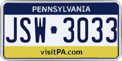 PA license plate JSW3033