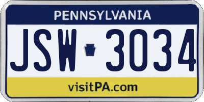 PA license plate JSW3034
