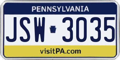 PA license plate JSW3035