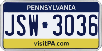 PA license plate JSW3036
