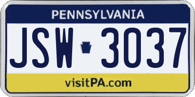 PA license plate JSW3037
