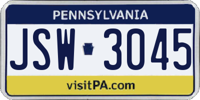 PA license plate JSW3045