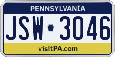 PA license plate JSW3046