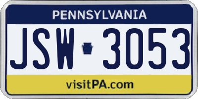 PA license plate JSW3053