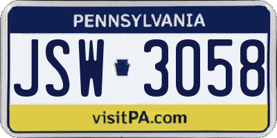 PA license plate JSW3058