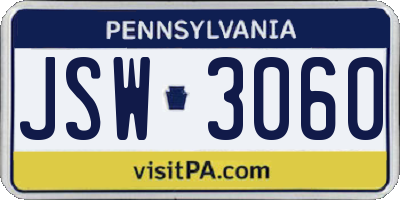 PA license plate JSW3060