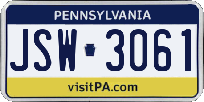 PA license plate JSW3061