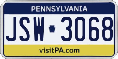 PA license plate JSW3068