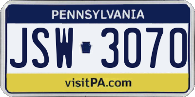 PA license plate JSW3070