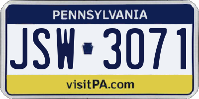 PA license plate JSW3071