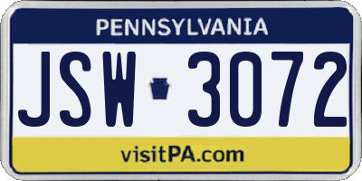 PA license plate JSW3072