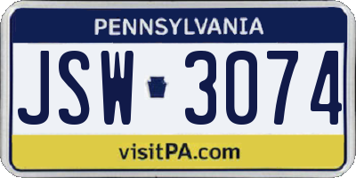 PA license plate JSW3074