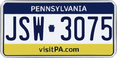 PA license plate JSW3075