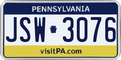 PA license plate JSW3076