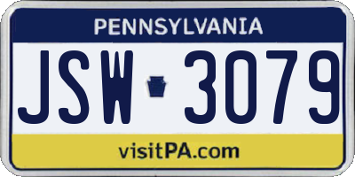 PA license plate JSW3079