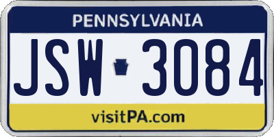 PA license plate JSW3084
