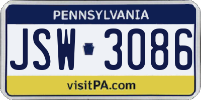 PA license plate JSW3086