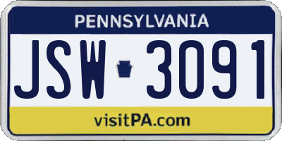 PA license plate JSW3091