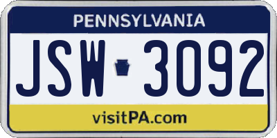 PA license plate JSW3092