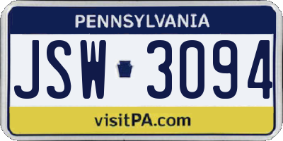 PA license plate JSW3094
