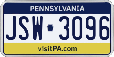 PA license plate JSW3096
