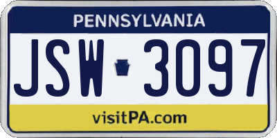 PA license plate JSW3097